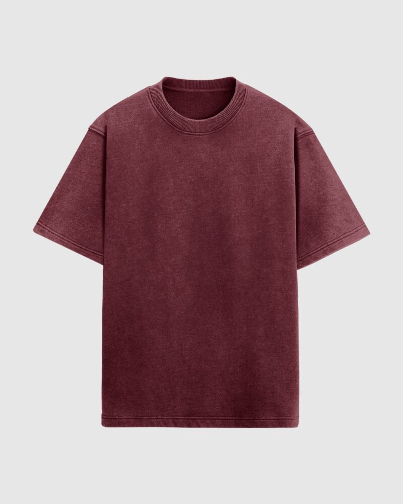 Acid Wash Oversized T-shirt - Maroon
